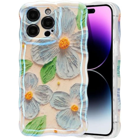 SupShell™️ TPU Oil Painting Printed Flower Case Series for iPhone 15 Pro Max, Blue Green