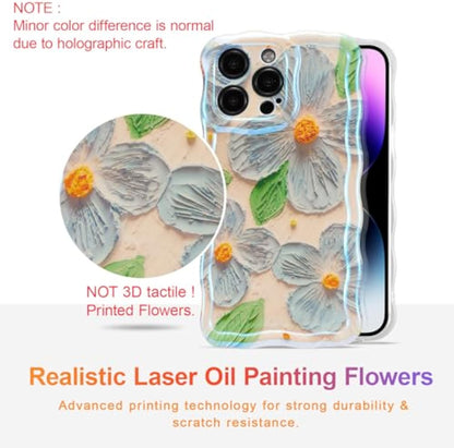 SupShell™️ TPU Oil Painting Printed Flower Case Series for iPhone 15 Pro Max, Blue Green