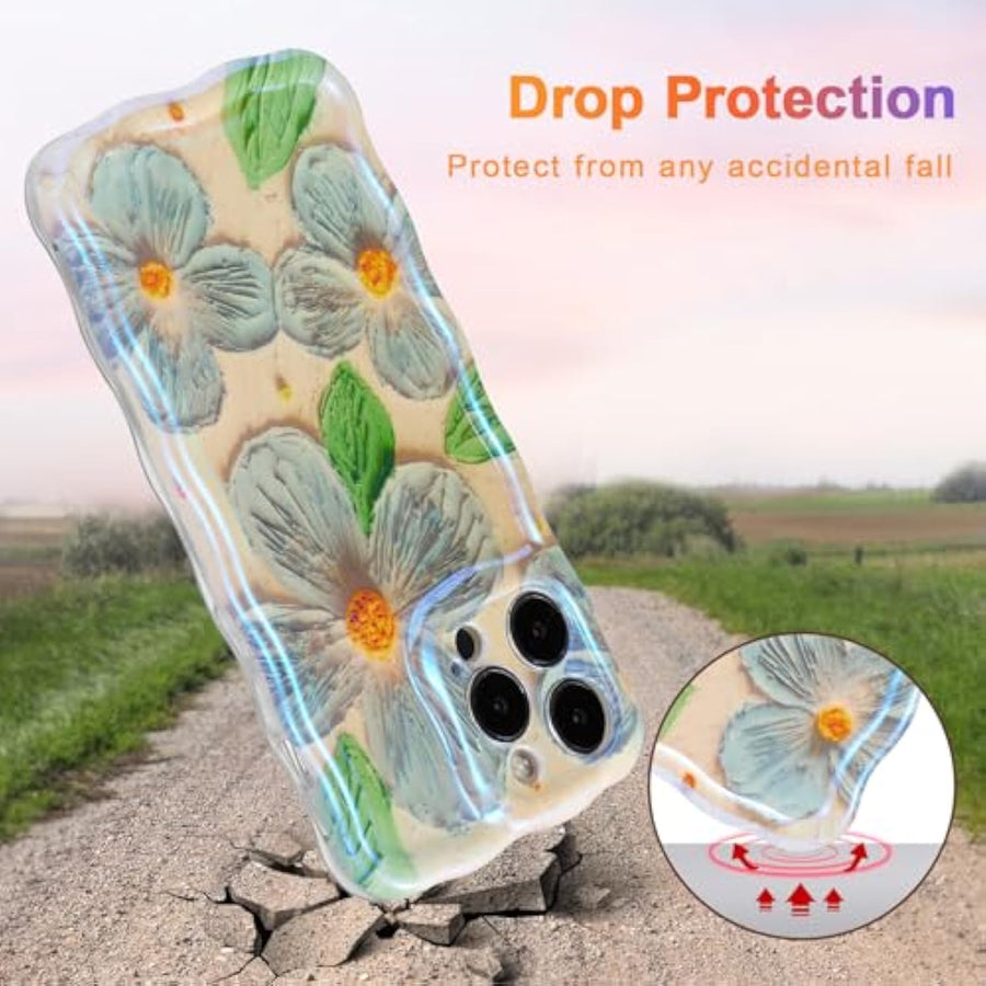 SupShell™️ TPU Oil Painting Printed Flower Case Series for iPhone 15 Pro Max, Blue Green - Supshell