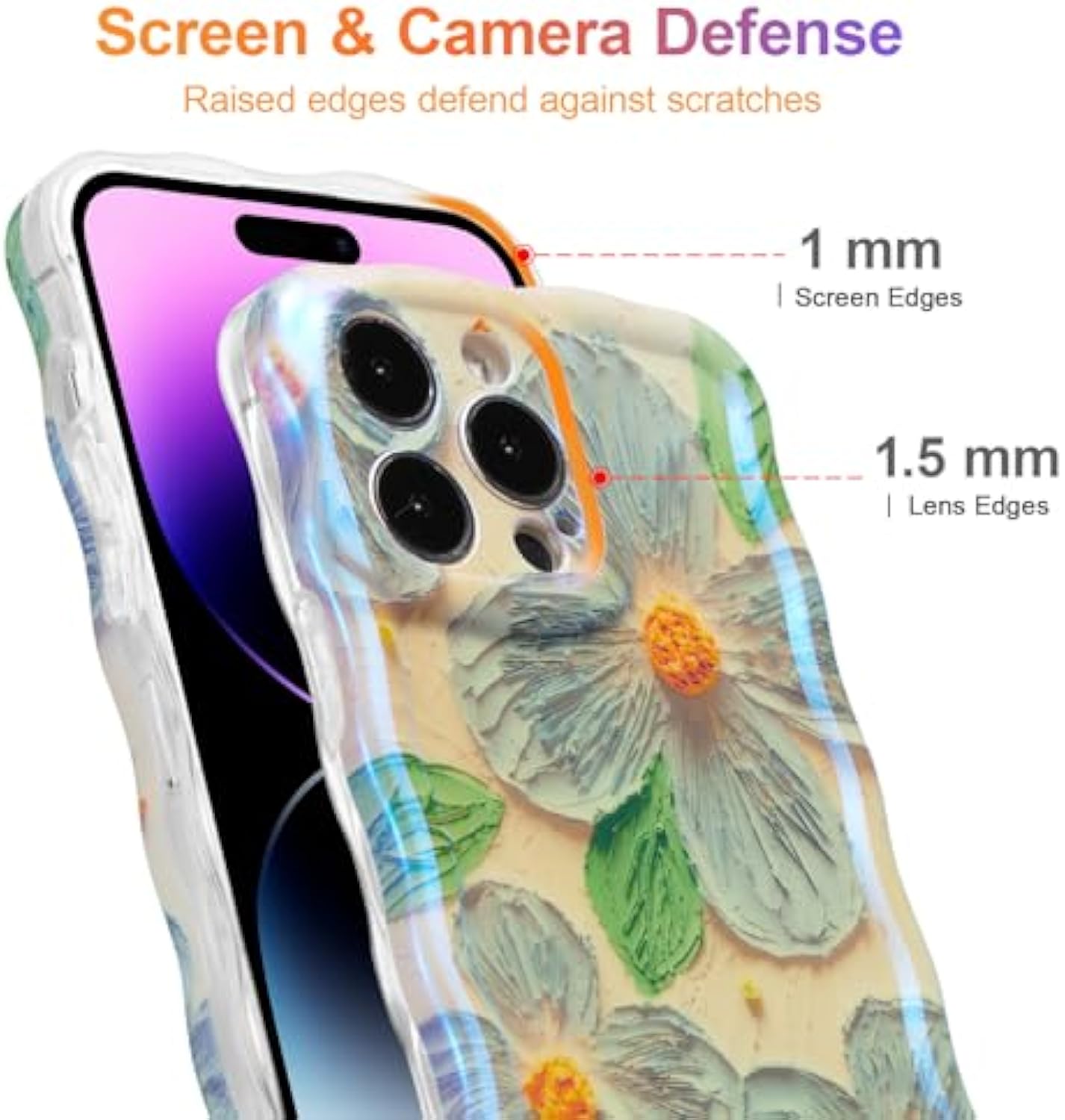 SupShell™️ TPU Oil Painting Printed Flower Case Series for iPhone 15 Pro Max, Blue Green