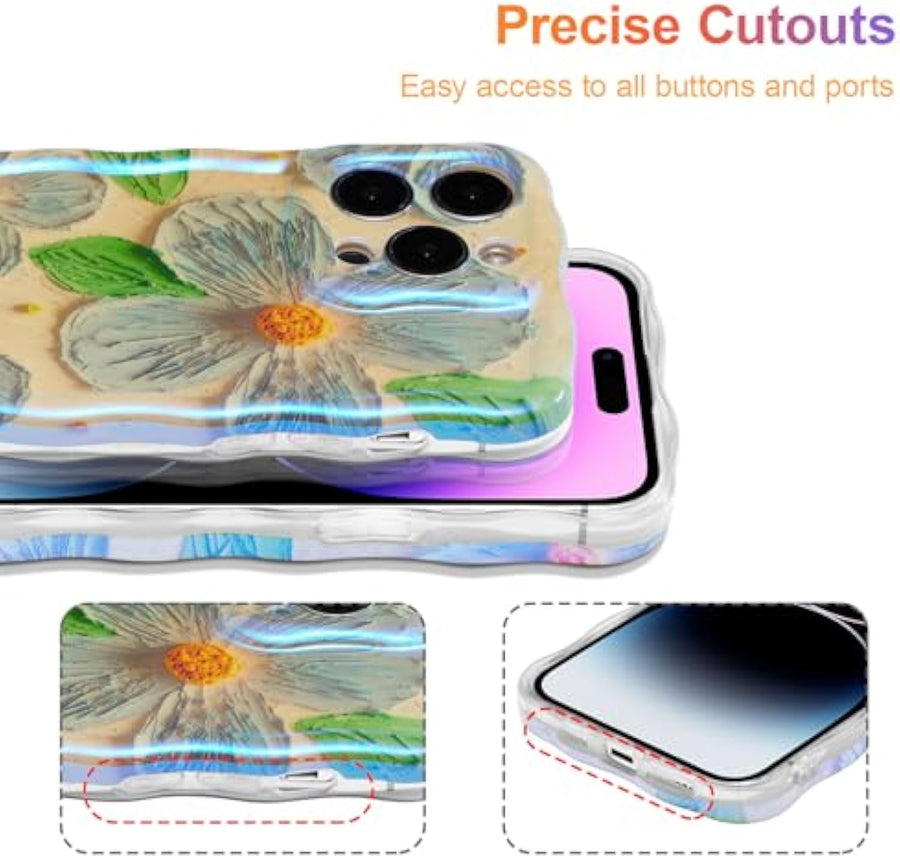 SupShell™️ TPU Oil Painting Printed Flower Case Series for iPhone 15 Pro Max, Blue Green - Supshell