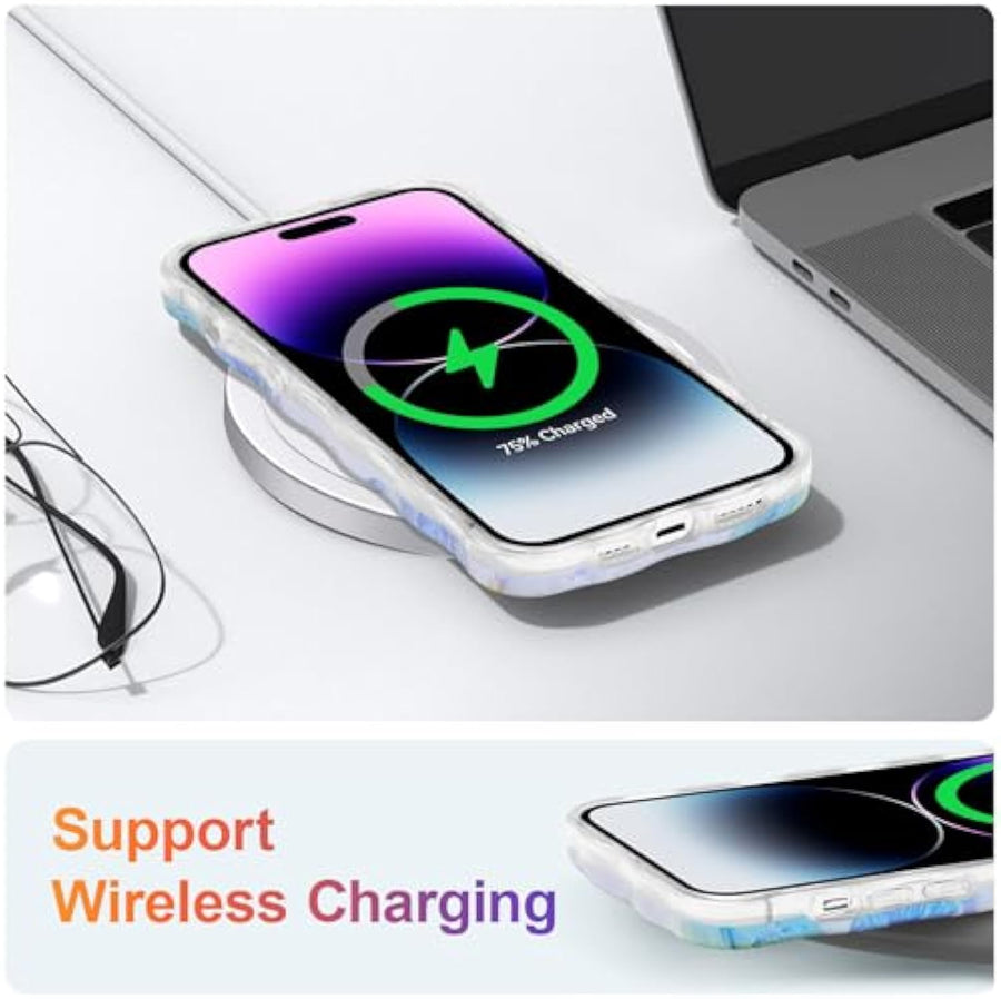 SupShell™️ TPU Oil Painting Printed Flower Case Series for iPhone 15 Pro Max, Blue Green - Supshell