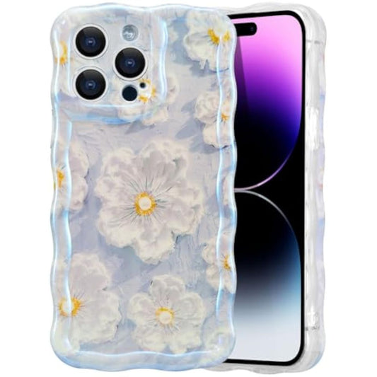 SupShell™️ TPU Oil Painting Printed Flower Case Series for iPhone 15 Pro Max, Light Blue