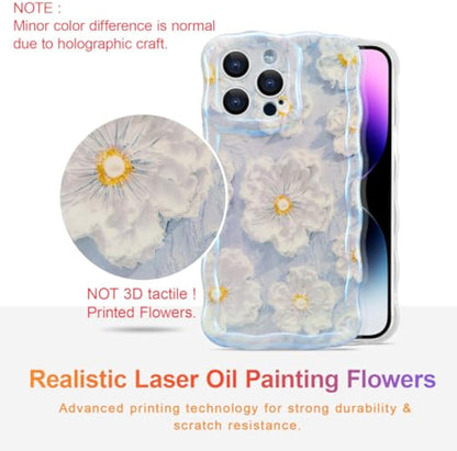 SupShell™️ TPU Oil Painting Printed Flower Case Series for iPhone 15 Pro Max, Light Blue