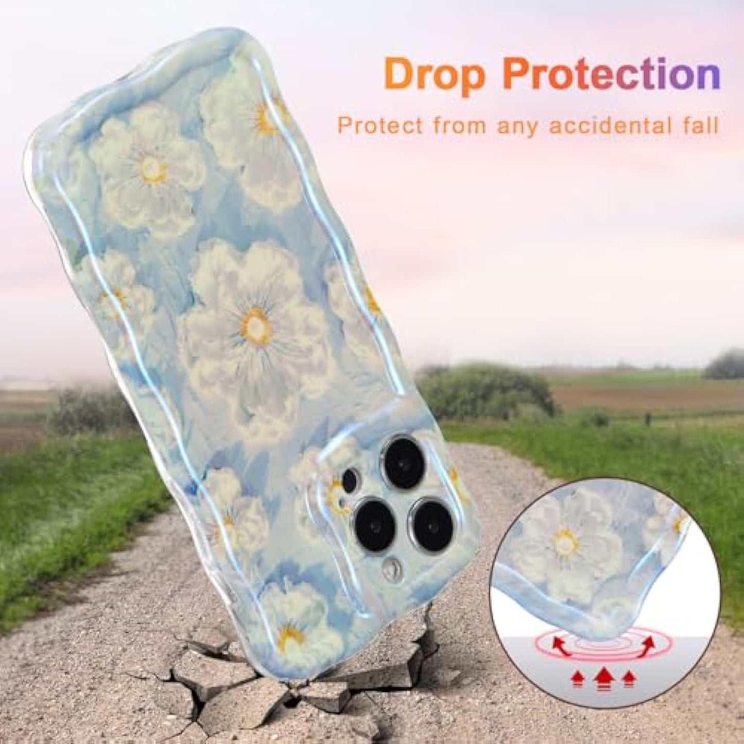 SupShell™️ TPU Oil Painting Printed Flower Case Series for iPhone 15 Pro Max, Light Blue