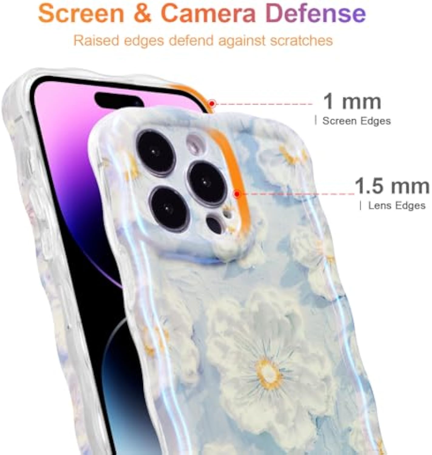 SupShell™️ TPU Oil Painting Printed Flower Case Series for iPhone 15 Pro Max, Light Blue