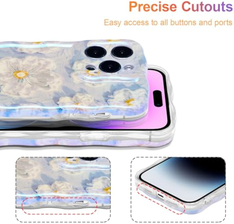 SupShell™️ TPU Oil Painting Printed Flower Case Series for iPhone 15 Pro Max, Light Blue - Supshell