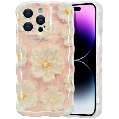 SupShell™️ TPU Oil Painting Printed Flower Case Series for iPhone 15 Pro Max, Light Pink