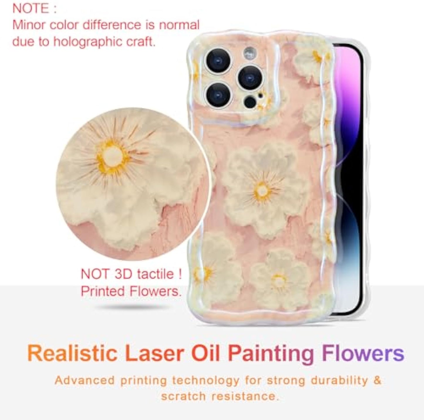 SupShell™️ TPU Oil Painting Printed Flower Case Series for iPhone 15 Pro Max, Light Pink