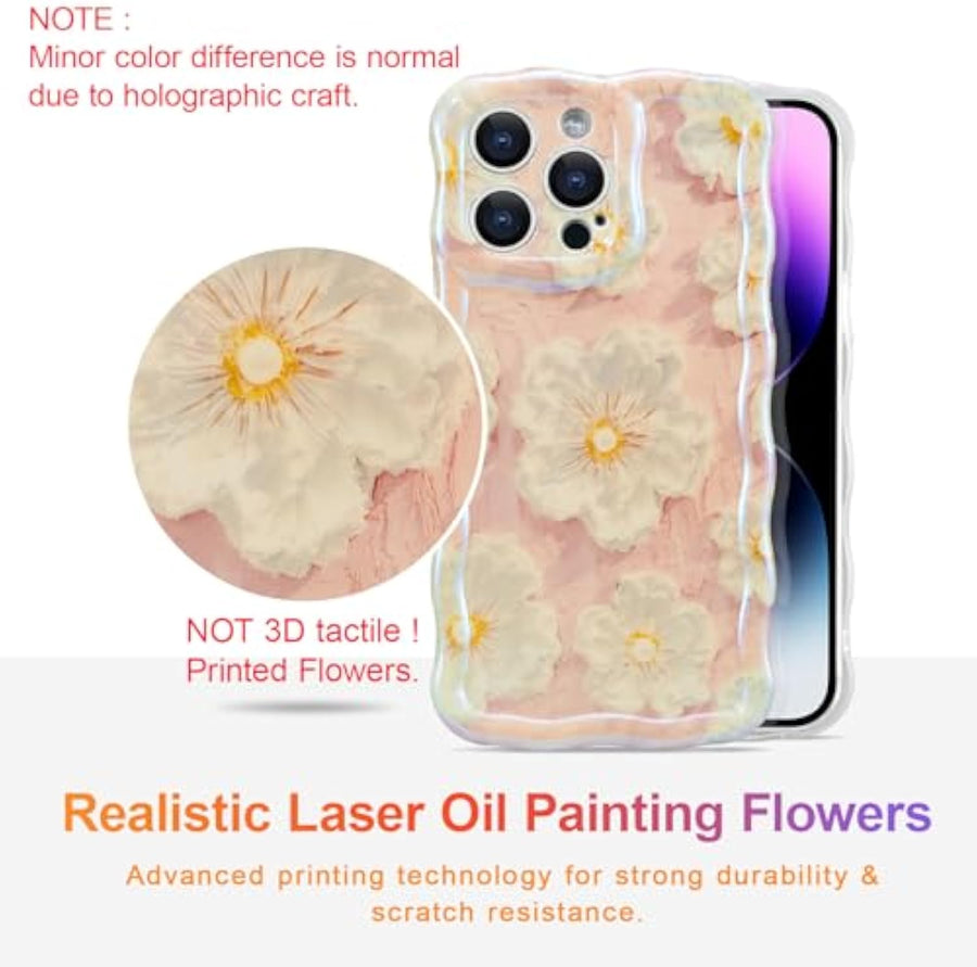 SupShell™️ TPU Oil Painting Printed Flower Case Series for iPhone 15 Pro Max, Light Pink - Supshell