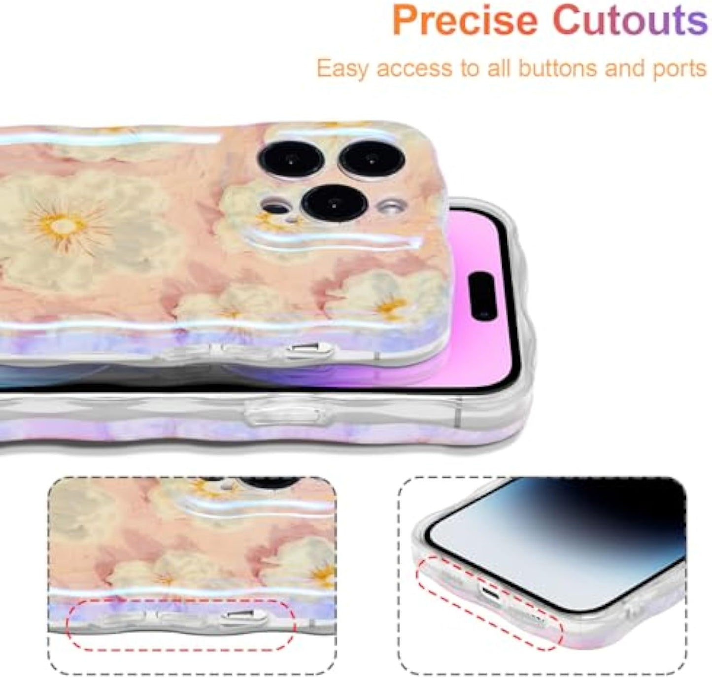 SupShell™️ TPU Oil Painting Printed Flower Case Series for iPhone 15 Pro Max, Light Pink