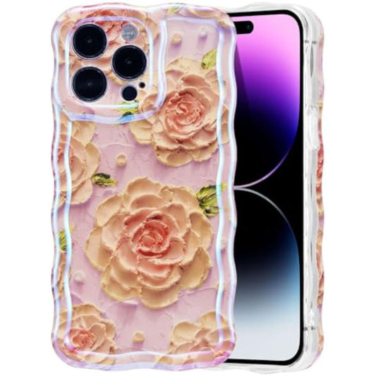 SupShell™️ TPU Oil Painting Printed Flower Case Series for iPhone 15 Pro Max, Pink Peony