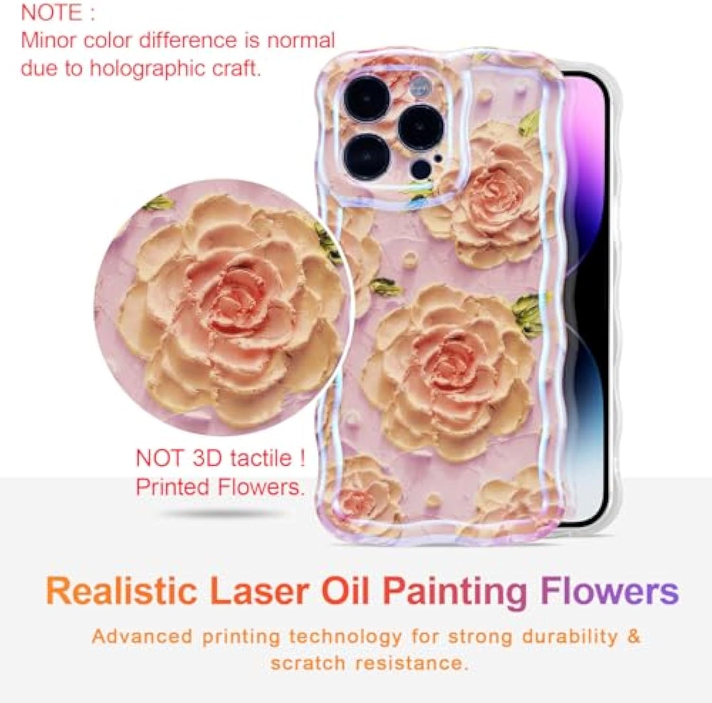 SupShell™️ TPU Oil Painting Printed Flower Case Series for iPhone 15 Pro Max, Pink Peony