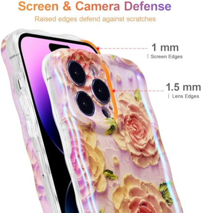 SupShell™️ TPU Oil Painting Printed Flower Case Series for iPhone 15 Pro Max, Pink Peony