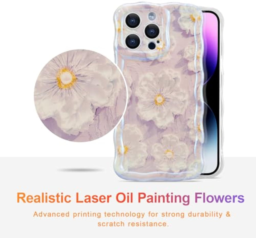 SupShell™️ TPU Oil Painting Printed Flower Case Series for iPhone 15 Pro Max, Light Purple - Supshell