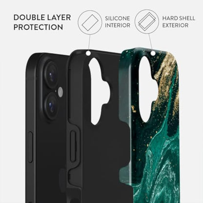 SupShell™️ Silicone Marble Textures Phone Case Series for iPhone 16, 15, 14, 13, 12, Emerald Pool