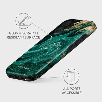 SupShell™️ Silicone Marble Textures Phone Case Series for iPhone 16, 15, 14, 13, 12, Emerald Pool