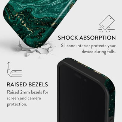 SupShell™️ Silicone Marble Textures Phone Case Series for iPhone 16, 15, 14, 13, 12, Emerald Pool