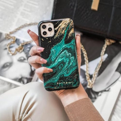 SupShell™️ Silicone Marble Textures Phone Case Series for iPhone 16, 15, 14, 13, 12, Emerald Pool