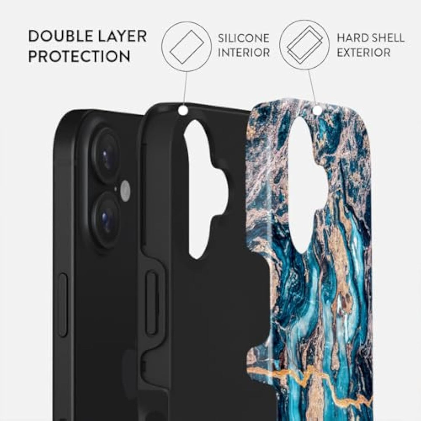 SupShell™️ Silicone Marble Textures Phone Case Series for iPhone 16, 15, 14, 13, 12, Mystic River