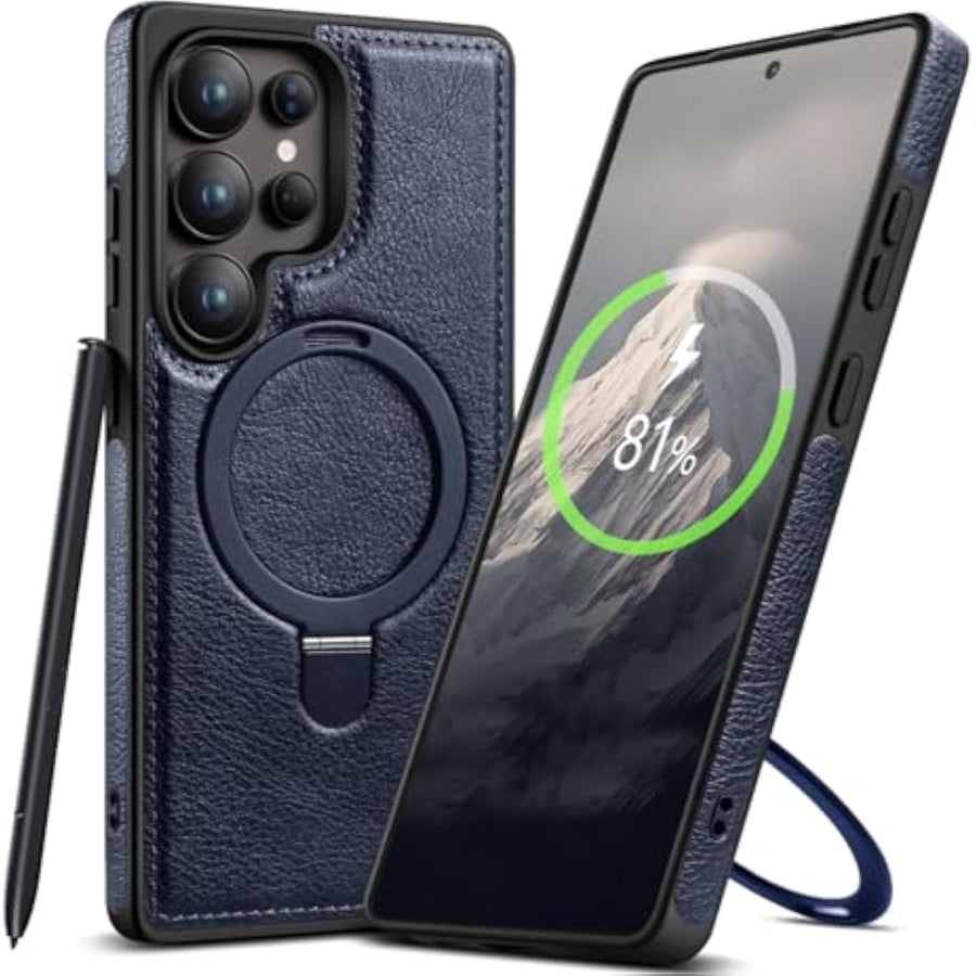 SupShell™️ Leather Rugged Armor Case Compatible with Magsafe Series for Samsung Galaxy S25 Ultra, Blue - Supshell