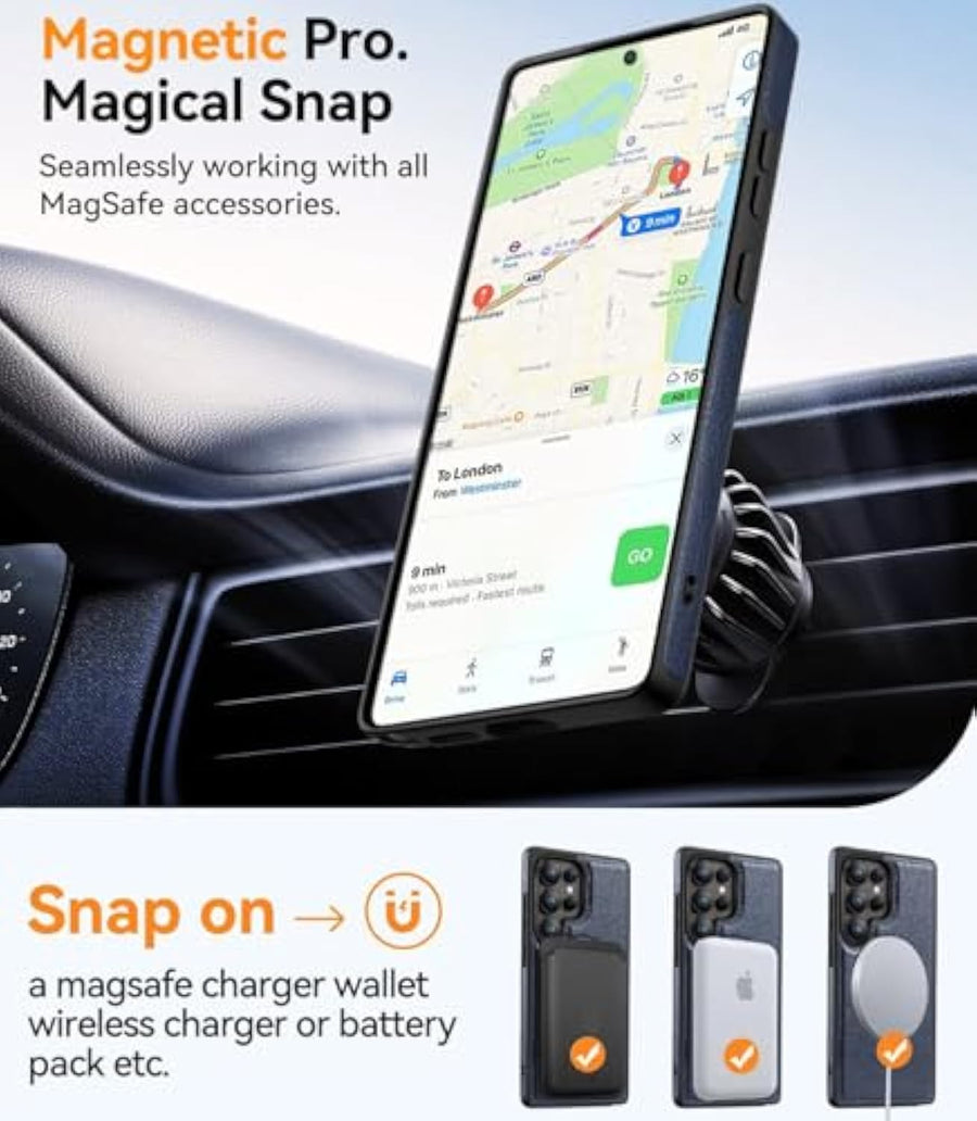 SupShell™️ Leather Rugged Armor Case Compatible with Magsafe Series for Samsung Galaxy S25 Ultra, Blue - Supshell