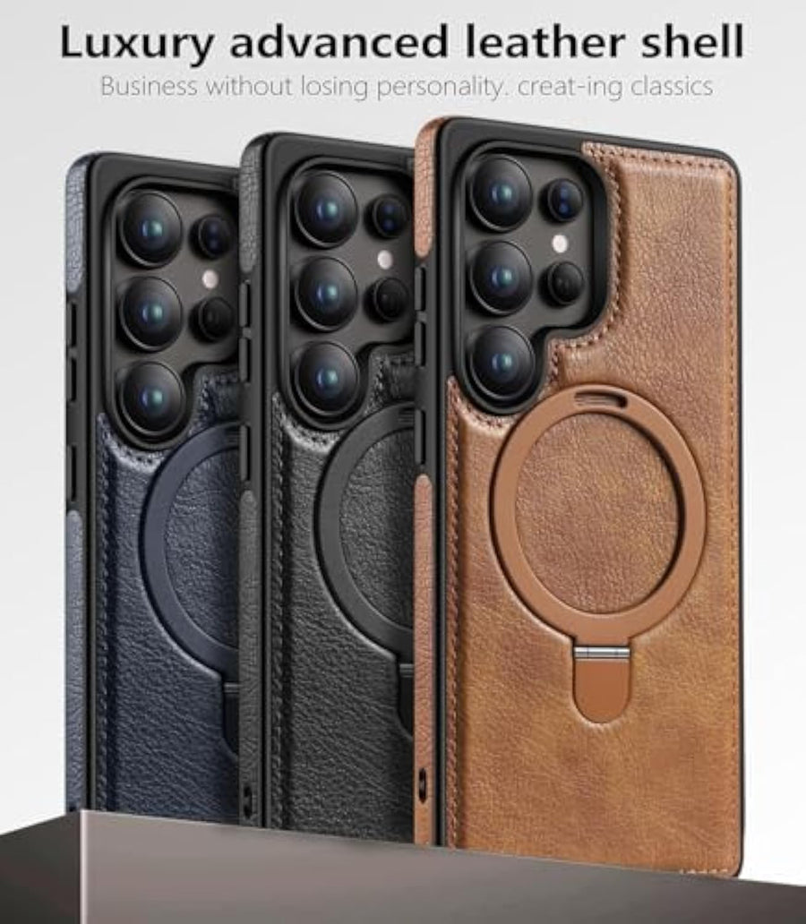 SupShell™️ Leather Rugged Armor Case Compatible with Magsafe Series for Samsung Galaxy S25 Ultra, Blue - Supshell