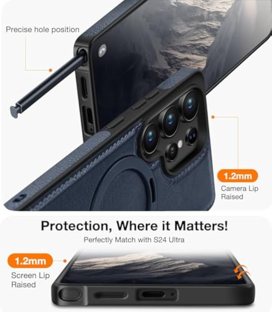 SupShell™️ Leather Rugged Armor Case Compatible with Magsafe Series for Samsung Galaxy S25 Ultra, Blue - Supshell