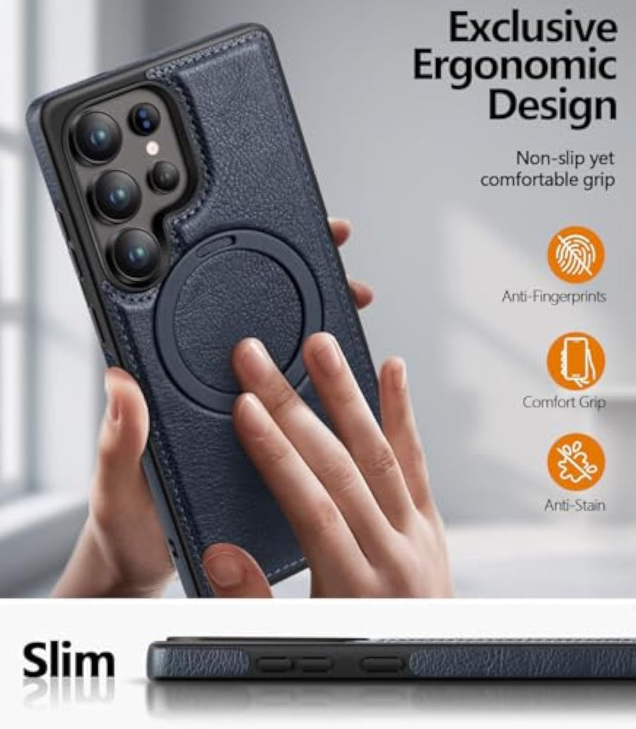 SupShell™️ Leather Rugged Armor Case Compatible with Magsafe Series for Samsung Galaxy S25 Ultra, Blue - Supshell