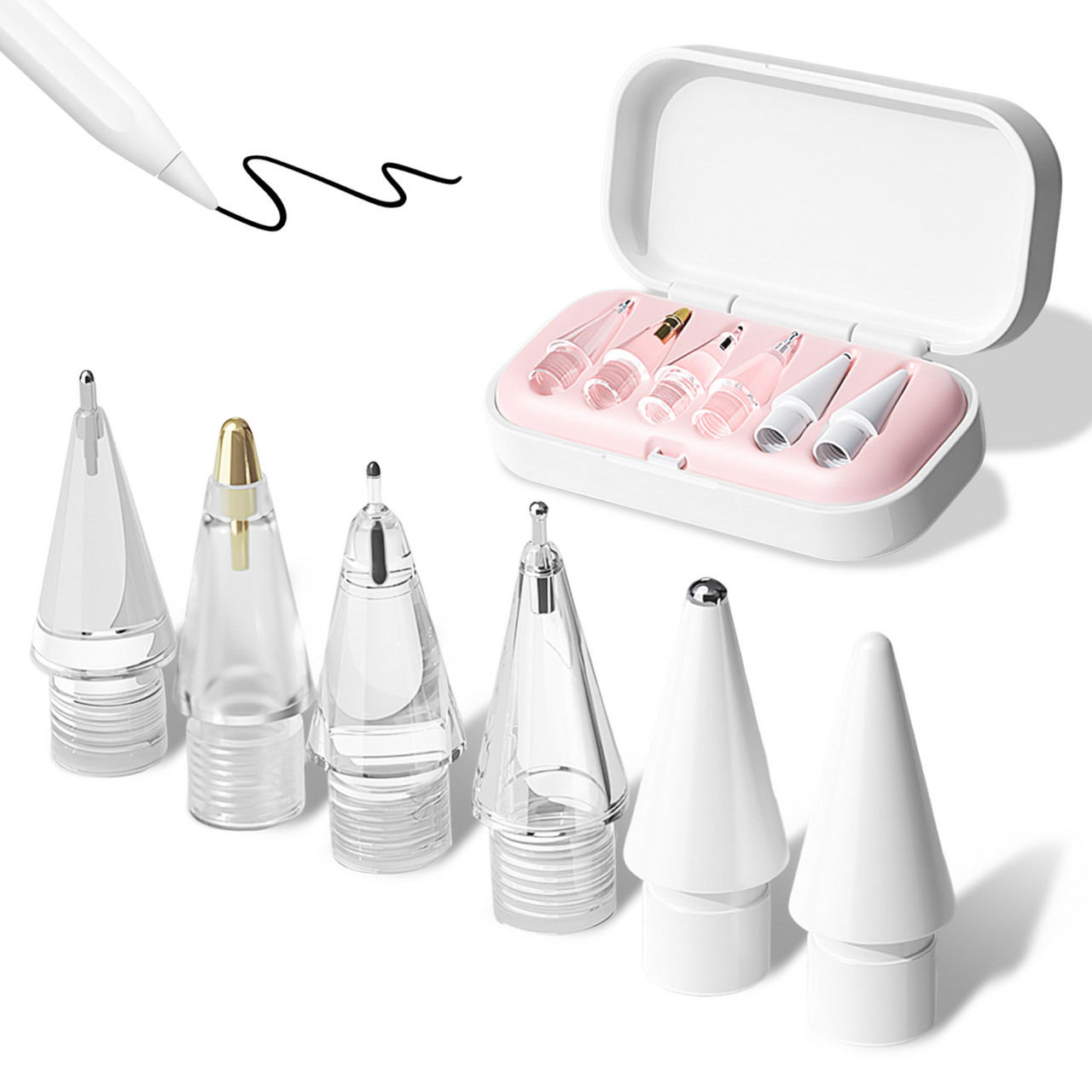 6-Piece Apple Pencil Tips for Apple Pencil 2nd/1st Generation and Apple Pencil Pro/USB-C, Durable Highly Sensitive Precise POM Replacement Tip for iPad Pro/Mini/Air