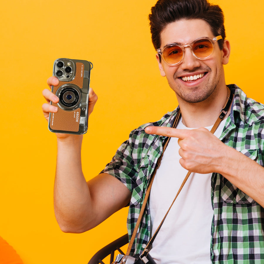 Retro Camera iPhone Case - TPU & Leather | Shockproof 3D Protection for Men Women - Brown