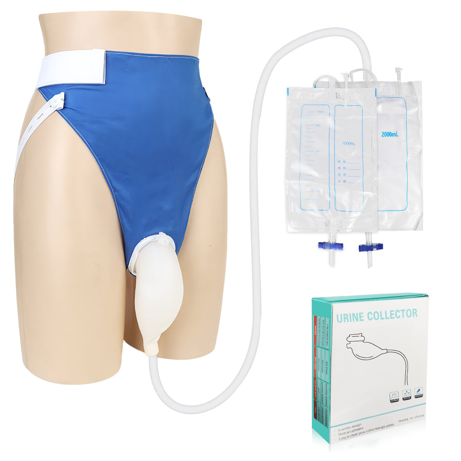 Male Urine Collect Bag -Reusable Silicone | Leak-Proof, Comfort-Fit & Easy Clean | White/blue
