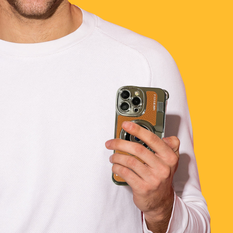 Retro Camera iPhone Case - TPU & Leather | Shockproof 3D Protection for Men Women - Brown