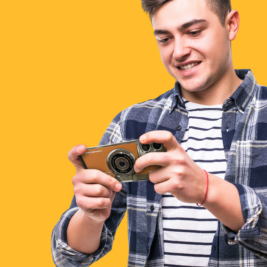 Retro Camera iPhone Case - TPU & Leather | Shockproof 3D Protection for Men Women - Brown