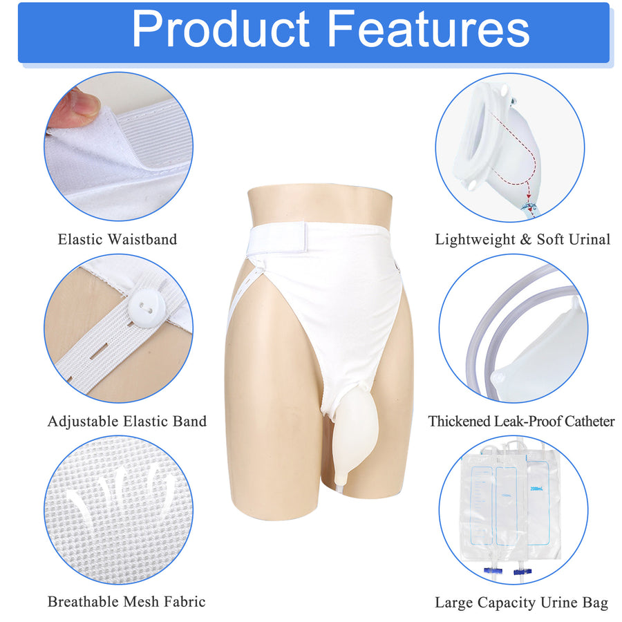 Male Urine Collect Bag -Reusable Silicone | Leak-Proof, Comfort-Fit & Easy Clean | White/blue