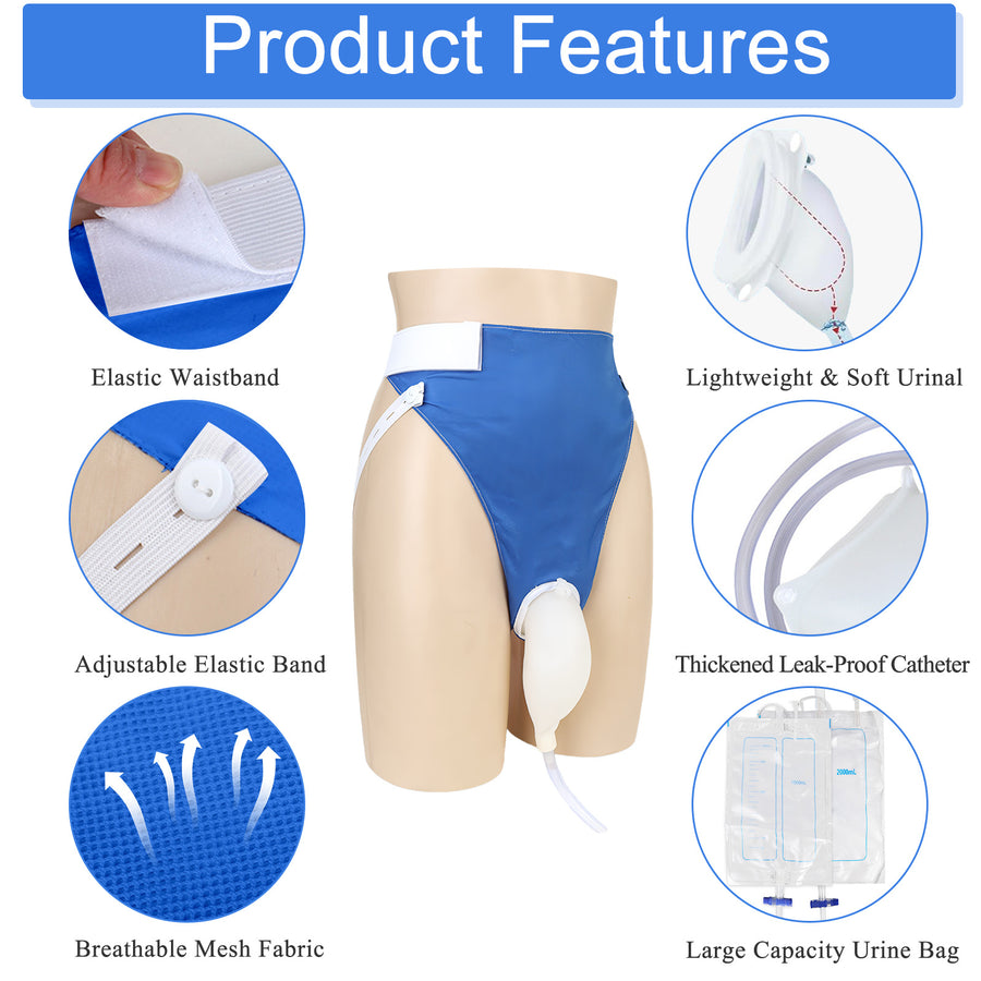 Male Urine Collect Bag -Reusable Silicone | Leak-Proof, Comfort-Fit & Easy Clean | White/blue