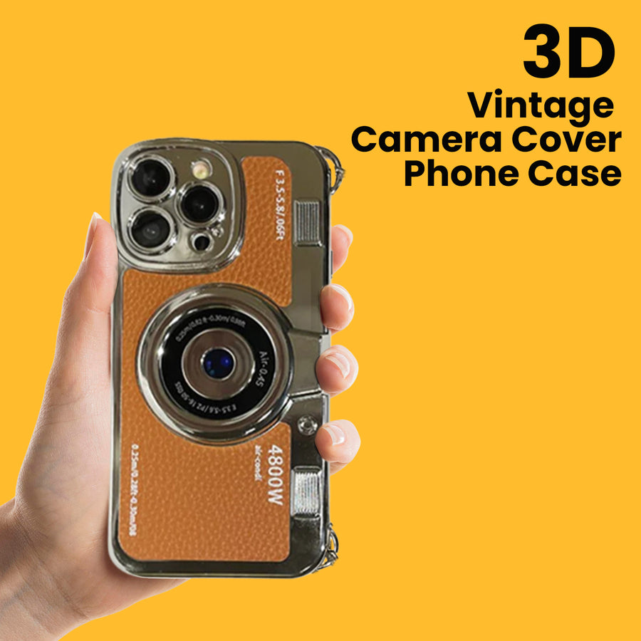 Retro Camera iPhone Case - TPU & Leather | Shockproof 3D Protection for Men Women - Brown