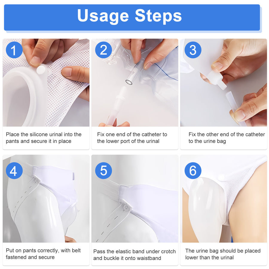Male Urine Collect Bag -Reusable Silicone | Leak-Proof, Comfort-Fit & Easy Clean | White/blue