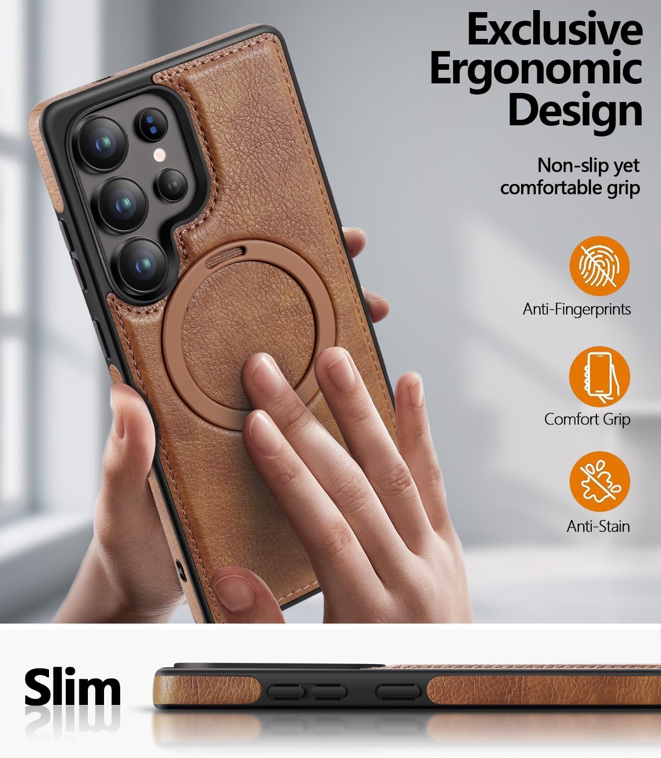 SupShell™️ Leather Rugged Armor Case Compatible with Magsafe Series for Samsung Galaxy S25 Ultra, Brown