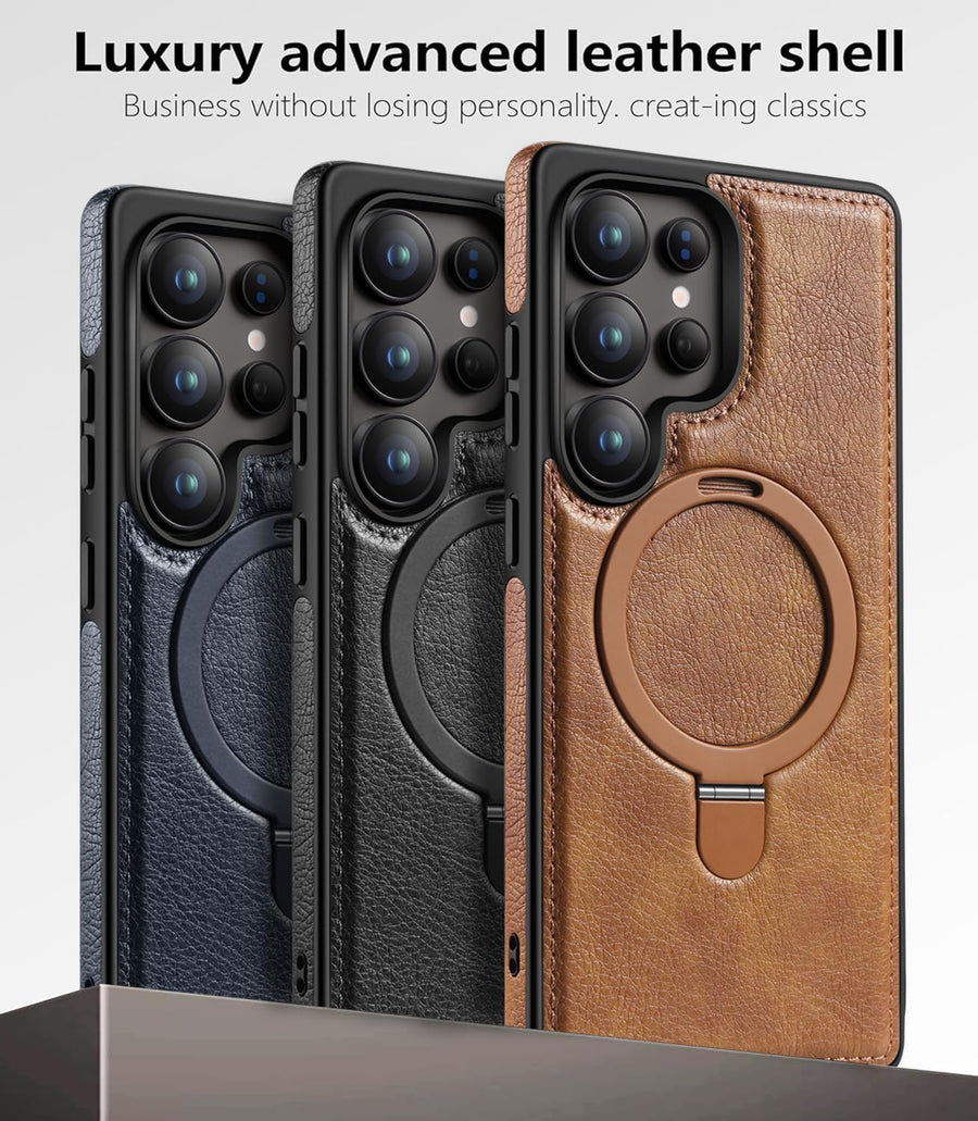 SupShell™️ Leather Rugged Armor Case Compatible with Magsafe Series for Samsung Galaxy S25 Ultra, Brown - Supshell