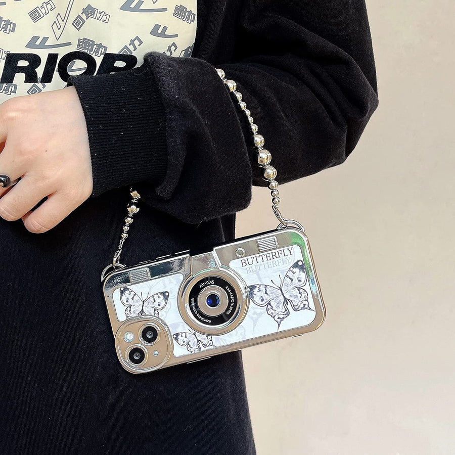 SupShell™ Retro Camera iPhone Case - TPU & Leather | Shockproof 3D Protection for Women - Butterfly - Supshell