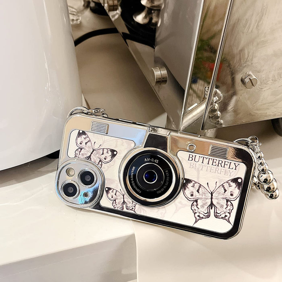 SupShell™ Retro Camera iPhone Case - TPU & Leather | Shockproof 3D Protection for Women - Butterfly - Supshell