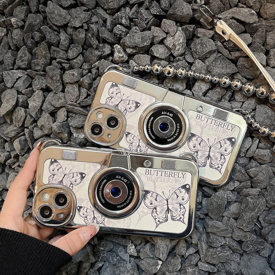 SupShell™ Retro Camera iPhone Case - TPU & Leather | Shockproof 3D Protection for Women - Butterfly - Supshell
