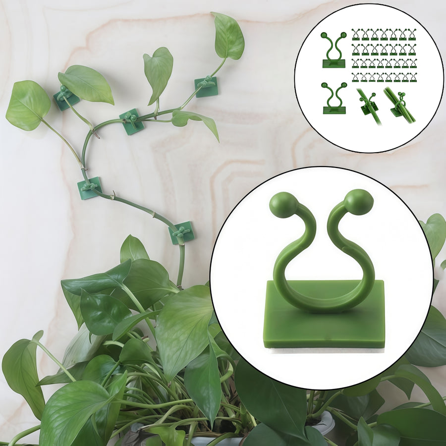 60 Pcs Plant Wall Climbing Clips - Green Plastic Support Hooks