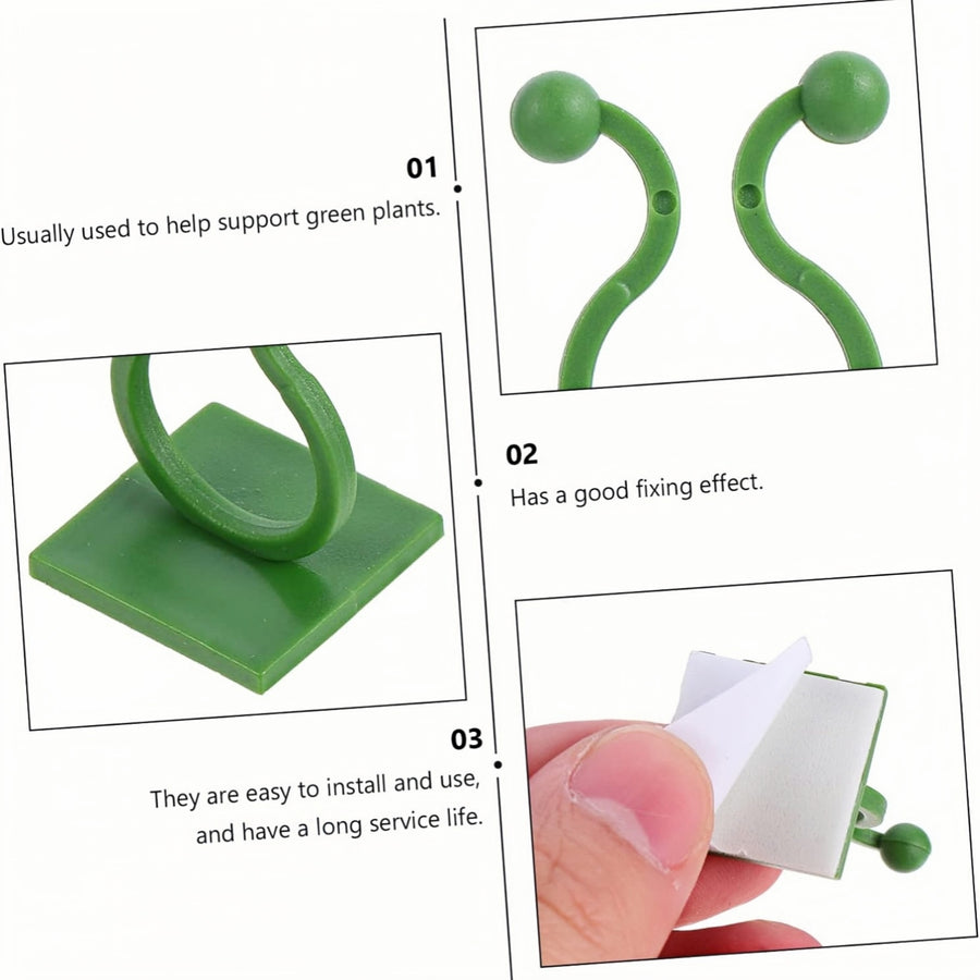 60 Pcs Plant Wall Climbing Clips - Green Plastic Support Hooks
