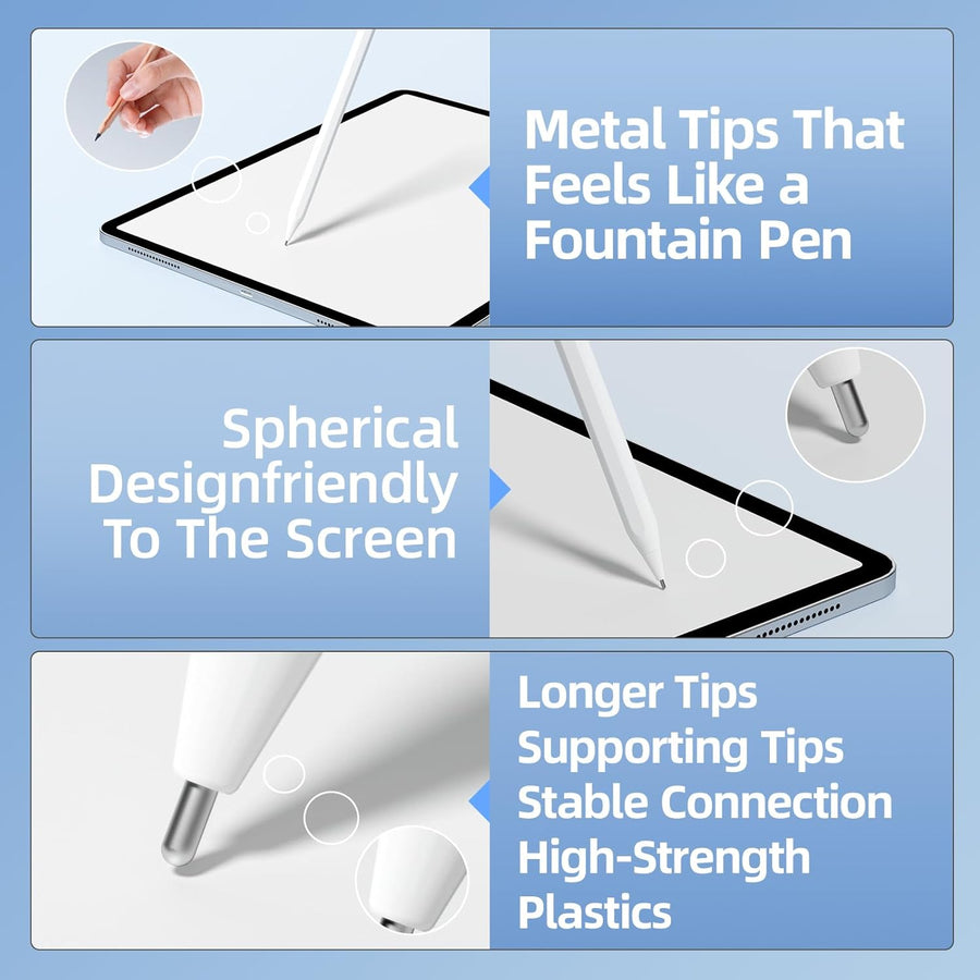 6-Piece Apple Pencil Tips for Apple Pencil 2nd/1st Generation and Apple Pencil Pro/USB-C, Durable Highly Sensitive Precise POM Replacement Tip for iPad Pro/Mini/Air