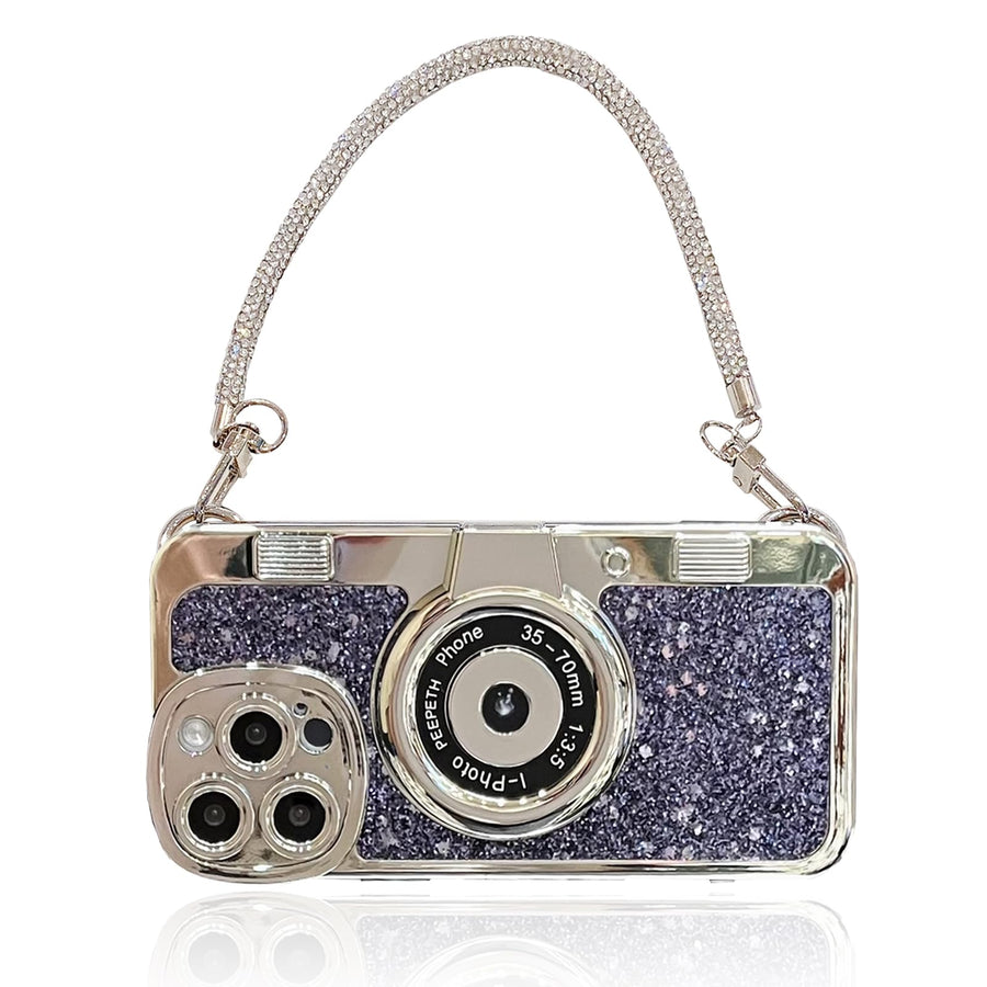 SupShell™ Retro Camera iPhone Case - TPU & Leather | Shockproof 3D Protection for Women - Diamond Purple - Supshell