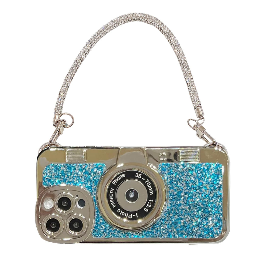 SupShell™ Retro Camera iPhone Case - TPU & Leather | Shockproof 3D Protection for Women - Diamond Blue - Supshell