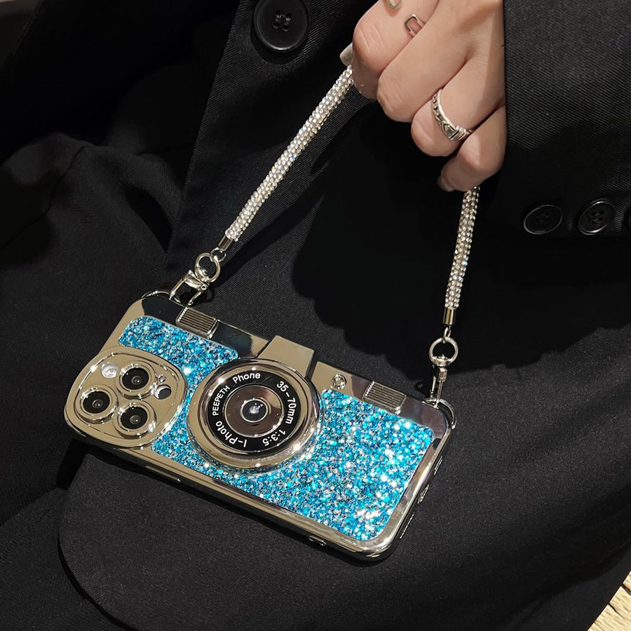 SupShell™ Retro Camera iPhone Case - TPU & Leather | Shockproof 3D Protection for Women - Diamond Blue - Supshell