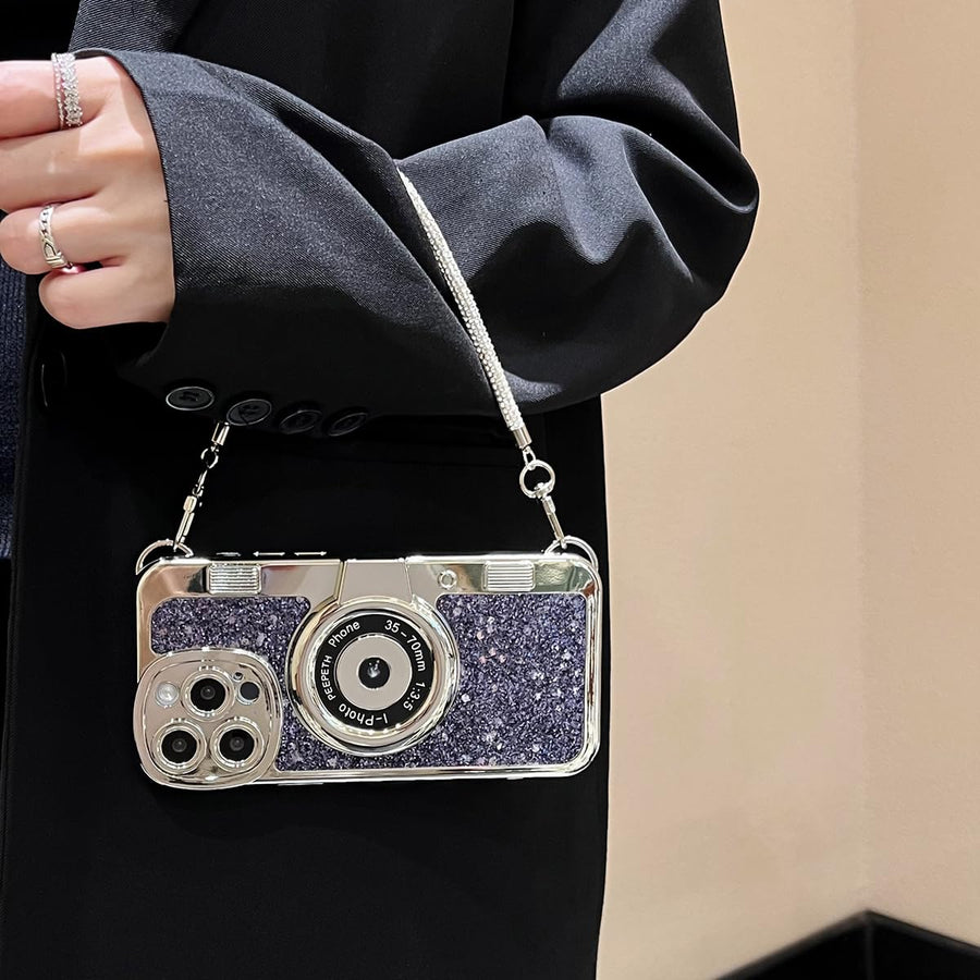 SupShell™ Retro Camera iPhone Case - TPU & Leather | Shockproof 3D Protection for Women - Diamond Purple - Supshell